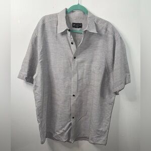 Eddie Bauer Men's Button Up Short Sleeve Beige/Blue 100% Cotton Size TALL XL